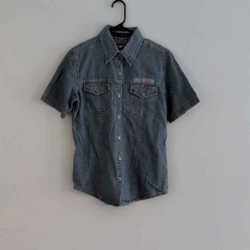 Vintage Harley Davidson Women's Button Down Jean‎ Jacket Size Small